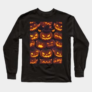 Halloween Spooky Orange Pumpkin Pattern Long Sleeve T-Shirt